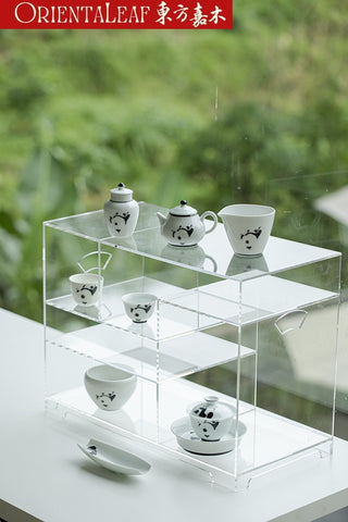 White Porcelain Cha He- Hand-painted Panda Theme