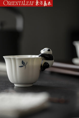 White Porcelain Tea Pet - Hand-painted Panda Theme