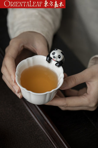 White Porcelain Tea Pet - Hand-painted Panda Theme