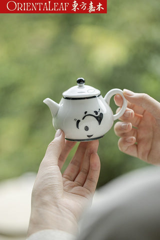 White Porcelain Tea Pot- Hand-painted Panda Theme