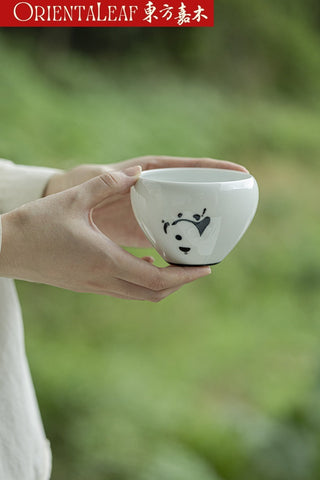 White Porcelain Tea Wash- Hand-painted Panda Theme