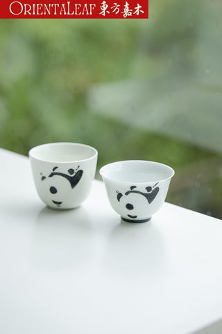 White Porcelain Tea Cups- Hand-painted Panda Theme