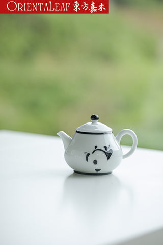 White Porcelain Tea Pot- Hand-painted Panda Theme