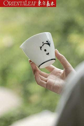 White Porcelain Fairness Cup - Hand-painted Panda Theme