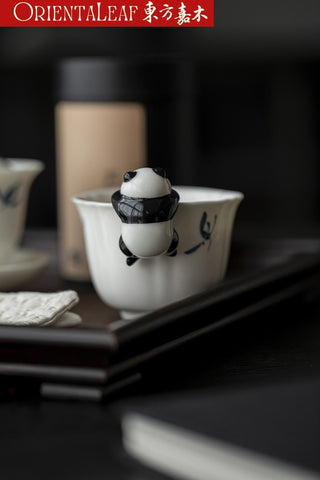 White Porcelain Tea Pet - Hand-painted Panda Theme