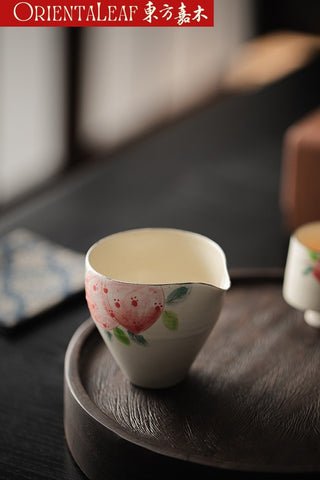 Pottery Fairness Cup with Overglaze Peach Design