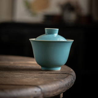 Ceramic Tea Bowl - Handcrafted Grass & Wood Ash Antique Gaiwan