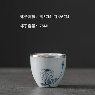 Four Gentlemen Gongfu Tea Cup - Hand-Painted Blue and White Porcelain