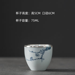 Four Gentlemen Gongfu Tea Cup - Hand-Painted Blue and White Porcelain