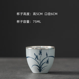 Four Gentlemen Gongfu Tea Cup - Hand-Painted Blue and White Porcelain