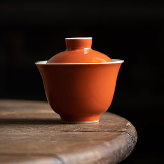 Ceramic Tea Bowl - Handcrafted Grass & Wood Ash Antique Gaiwan