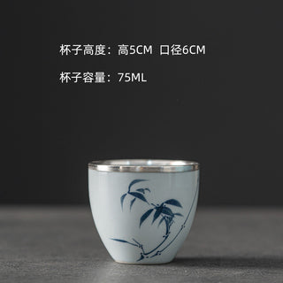 Four Gentlemen Gongfu Tea Cup - Hand-Painted Blue and White Porcelain